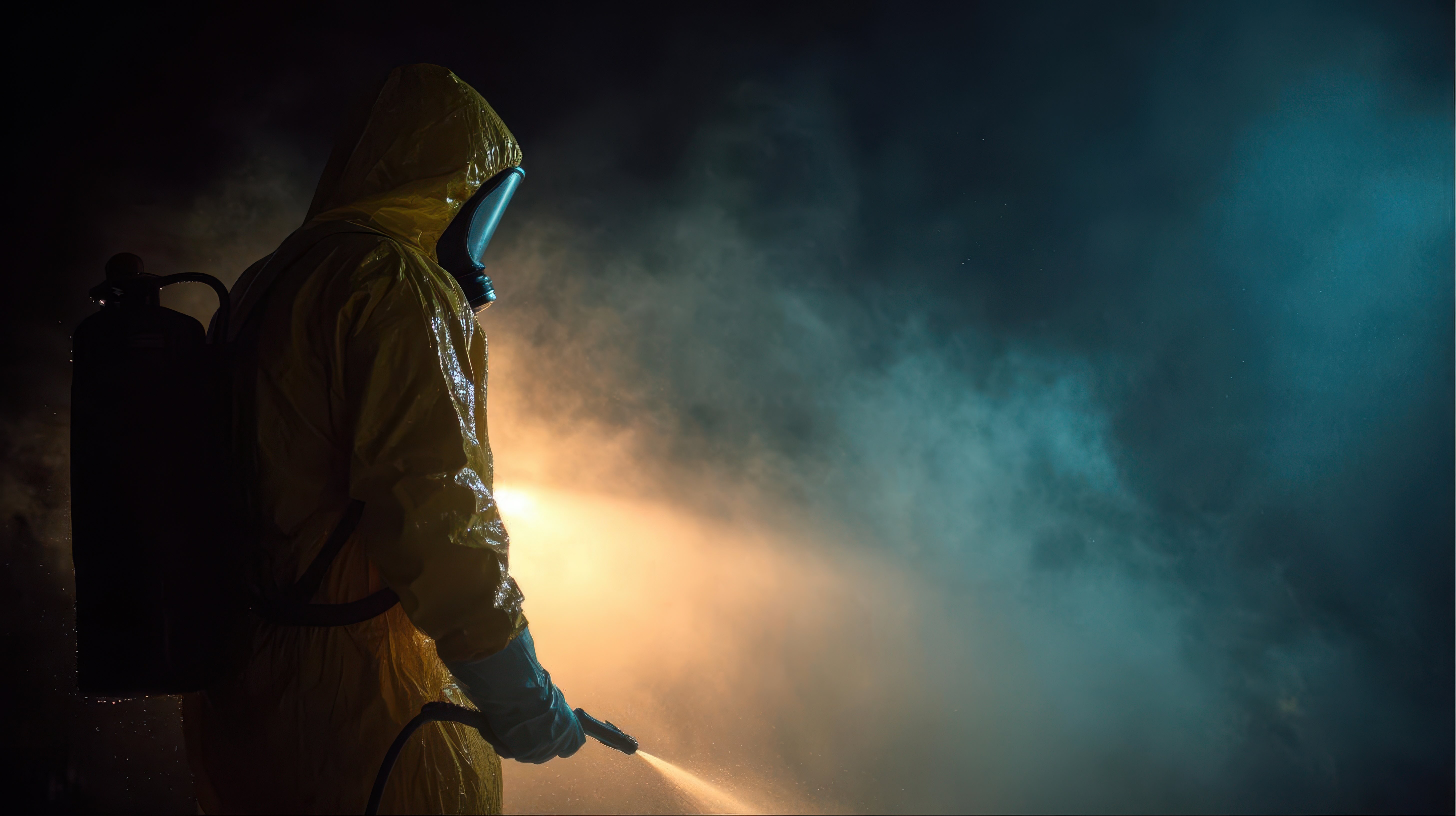 Person in Hazmat Suit Amidst Smoke